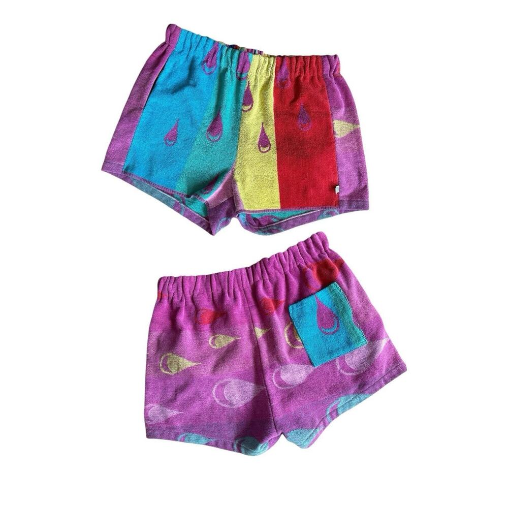 OOAK $198 Vintage Picnic Reworked Rainbow Pride Patchwork Terrycloth Shorts L XL